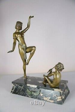 Rare And Imposing Bronze Sculpture Time Art Deco 1930 Egyptian Dancer