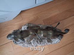 Rare Art Deco sculpture by Richard FATH Bronze Wounded Lioness on Marble Rock