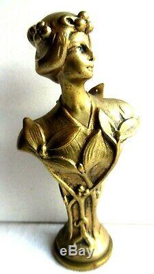 Rare Bronze Sculpture Art Nouveau Jugendstil, Seal Stamp Woman With Mistletoe