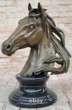 Rare Bronze Sculpture Statue Superb Horse Trophy Bust Figure Signed Art