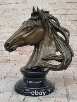 Rare Bronze Sculpture Statue Superb Horse Trophy Bust Figure Signed Art