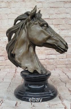 Rare Bronze Sculpture Statue Superb Horse Trophy Bust Figure Signed Art