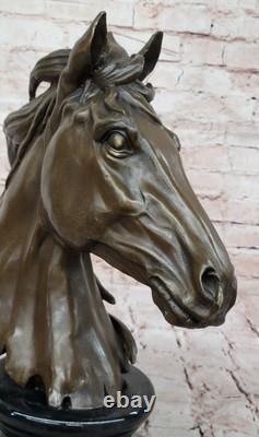 Rare Bronze Sculpture Statue Superb Horse Trophy Bust Figure Signed Art