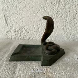 Rare Sculpture A Pichegru Ashtrier Cobra Seprent Bronze Patinated Old Art Deco