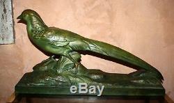 Rare Sculpture Art Deco 1930 Pheasant Signed R. Pollin Terracotta Bronze Patina Earth