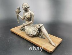 Rare Sculpture Bronze Art Deco Woman At Faisans Dlg Chiparus Pheasant Woman