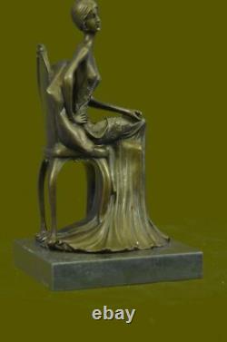 Rare Sculpture Signed Fisher Art Nouveau Deco Woman Figurine Decor Bronze Statue