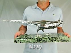 Rare Silvered Bronze Art Deco Pheasant Statue by Marcel Bouraine Original Sculpture
