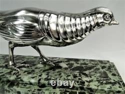 Rare Silvered Bronze Art Deco Pheasant Statue by Marcel Bouraine Original Sculpture