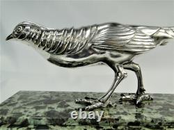 Rare Silvered Bronze Art Deco Pheasant Statue by Marcel Bouraine Original Sculpture