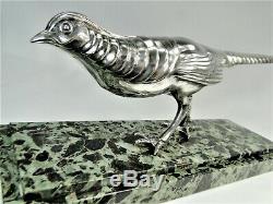 Rare Statue Bronze Argente Art Deco Pheasant Sculpture By Marcel Bouraine Orig