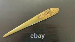 Rare signed bronze Art Deco sculpture paper knife letter opener deer hunting