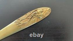 Rare signed bronze Art Deco sculpture paper knife letter opener deer hunting