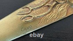 Rare signed bronze Art Deco sculpture paper knife letter opener deer hunting