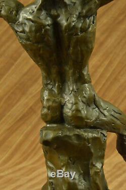Rodin Bronze Age Elegant Male Nude Rare Bronze Marble Statue Sculpture Art