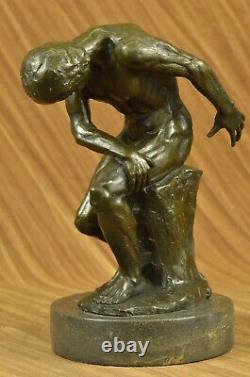 Rodin Realism Art Style Sculpture 100% Bronze On Marble Base Nude Male