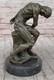 Rodin Realism Style Art Sculpture 100% Bronze On Marble Base Nude Man