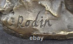 Rodin Realism Style Art Sculpture 100% Bronze On Marble Base Nude Man