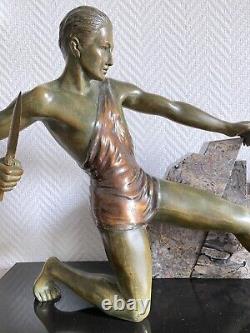 SCULPTURE NUDE HUNTER BRONZE ART DECO SIGNED BRAULT Ca. 1925-1930