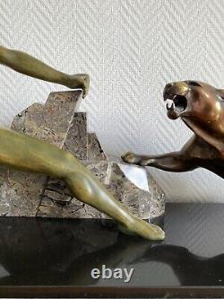 SCULPTURE NUDE HUNTER BRONZE ART DECO SIGNED BRAULT Ca. 1925-1930