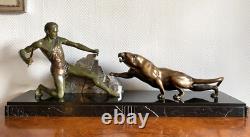 SCULPTURE STATUE NAKED MAN HUNTER BRONZE ART DECO SIGNED BRAULT Ca. 1925-1930