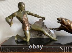 SCULPTURE STATUE NAKED MAN HUNTER BRONZE ART DECO SIGNED BRAULT Ca. 1925-1930