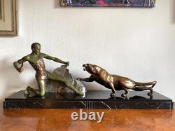 SCULPTURE STATUE NAKED MAN HUNTER BRONZE ART DECO SIGNED BRAULT Ca. 1925-1930