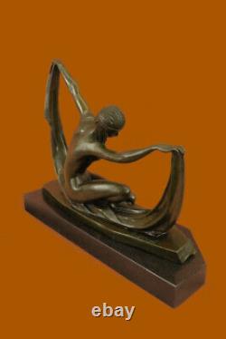 Scarf Dancer Pure Bronze Art Deco Signed Mirval Marble Statue