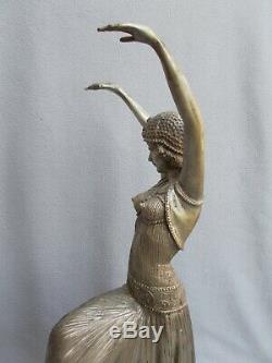 Sculpture 60cm Silvered Bronze Statue Woman Dancer Art Deco Style Chiparus