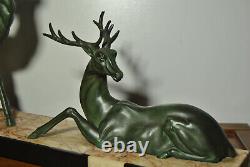 Sculpture Animal Statue Deer Bronze Art Deco Patina Green Base Marble