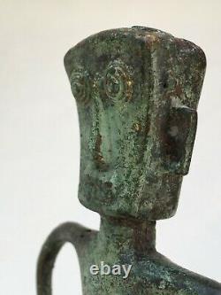 Sculpture Art Brut In Bronze Patinated Character Eyes Exorbities