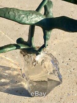 Sculpture Art Deco Bronze Glass Birds Sign Chatil