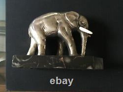 Sculpture Art Deco Elephant Bronze Patina Argentee Signee Marcel Andre Bouraine