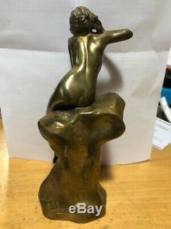 Sculpture Art Deco Gilt Bronze Nude On A Rock A Signed Gory