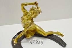 Sculpture Art Nouveau J. Woman Bronze Nue La Chance Georges Recipon Horseshoe