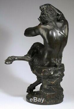 Sculpture Bronze Art Mythology Signed After Clodion Satyr Stand 1795