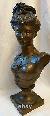 Sculpture, Bronze, Bust Woman, Art Nouveau, Pedestal Sign Tiffany-co