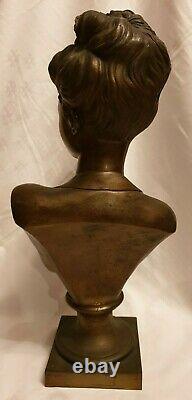 Sculpture, Bronze, Bust Woman, Art Nouveau, Pedestal Sign Tiffany-co