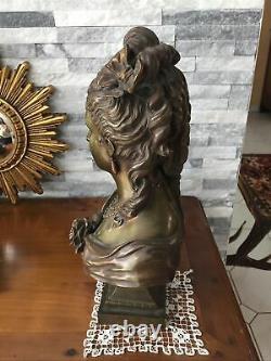 Sculpture, Bronze, Bust Woman, Art Nouveau, Top 35 CM Around