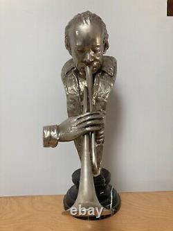 Sculpture Bronze Silver Base Marble Miles Davis 20th Jazz Music 62x38 CM Art