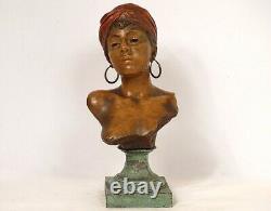 Sculpture Bronze Villanis Bust Woman Creole Fondeur Blot Art Nouveau Xixè