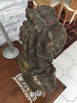 Sculpture, Bronze, Woman Bust, Art Nouveau, 35 Cm High Attributed to AIZELIN E