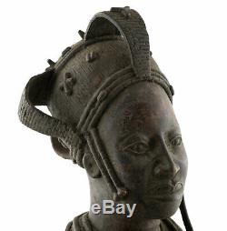 Sculpture Bust Oba Royal Couple Bini Edo Nigeria Bronze 44cm 16956 African Art