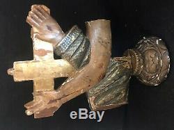 Sculpture Cross Sacred Art Hand & Arm Crusaders Wood Polychrome XIX Century