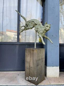 Sculpture Feline (the Cat) In Bronze Font Brutalist Art From 1 M De H