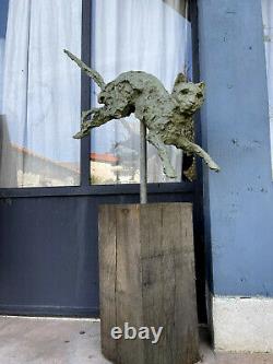 Sculpture Feline (the Cat) In Bronze Font Brutalist Art From 1 M De H