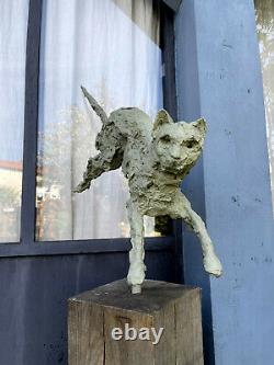 Sculpture Feline (the Cat) In Bronze Font Brutalist Art From 1 M De H