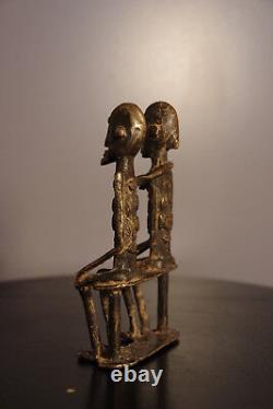 Sculpture Figurine Priomordial Couple In Bronze Dogon Art First African Mali