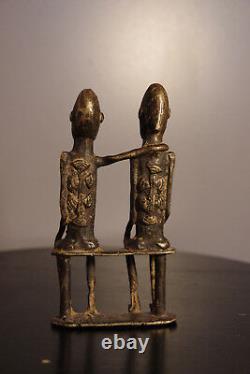 Sculpture Figurine Priomordial Couple In Bronze Dogon Art First African Mali
