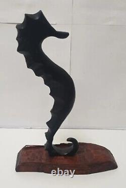 Sculpture Hippocampe Metal Wood Folk Art Companionship Seahorse No Bronze